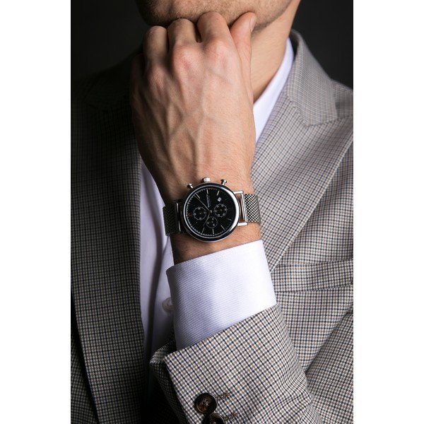 Pánske hodinky s remienkom z antikoro ocele v striebornej farbe Walter Bach Style-image-4