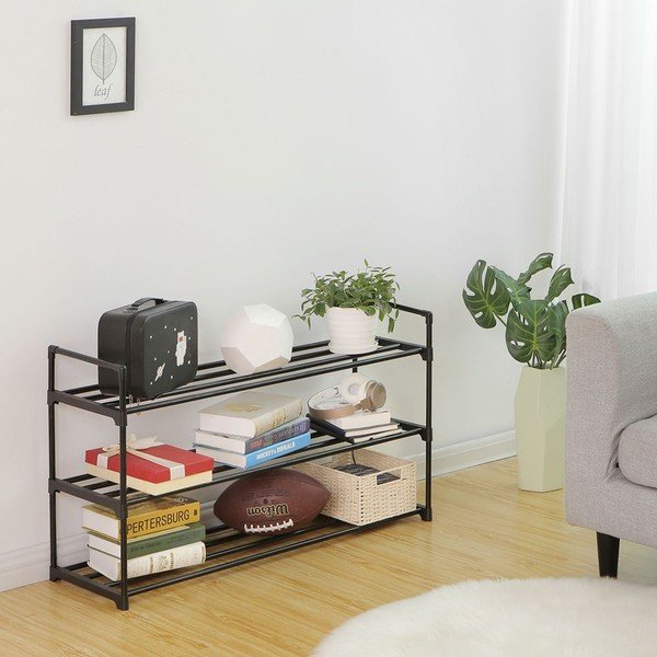 Čierny kovový regál na 12 párov topánok Songmics, šírka 92 cm-image-4