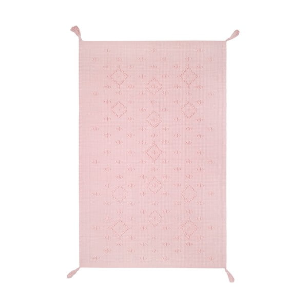 Ružový bavlnený ručne vyrobený koberec Nattiot, 110 x 150 cm