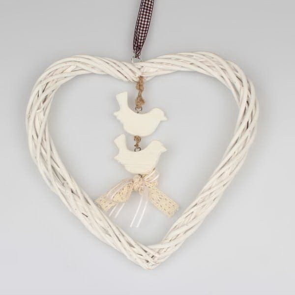 Biela závesná ratanová dekorácia Dakls Heart Small