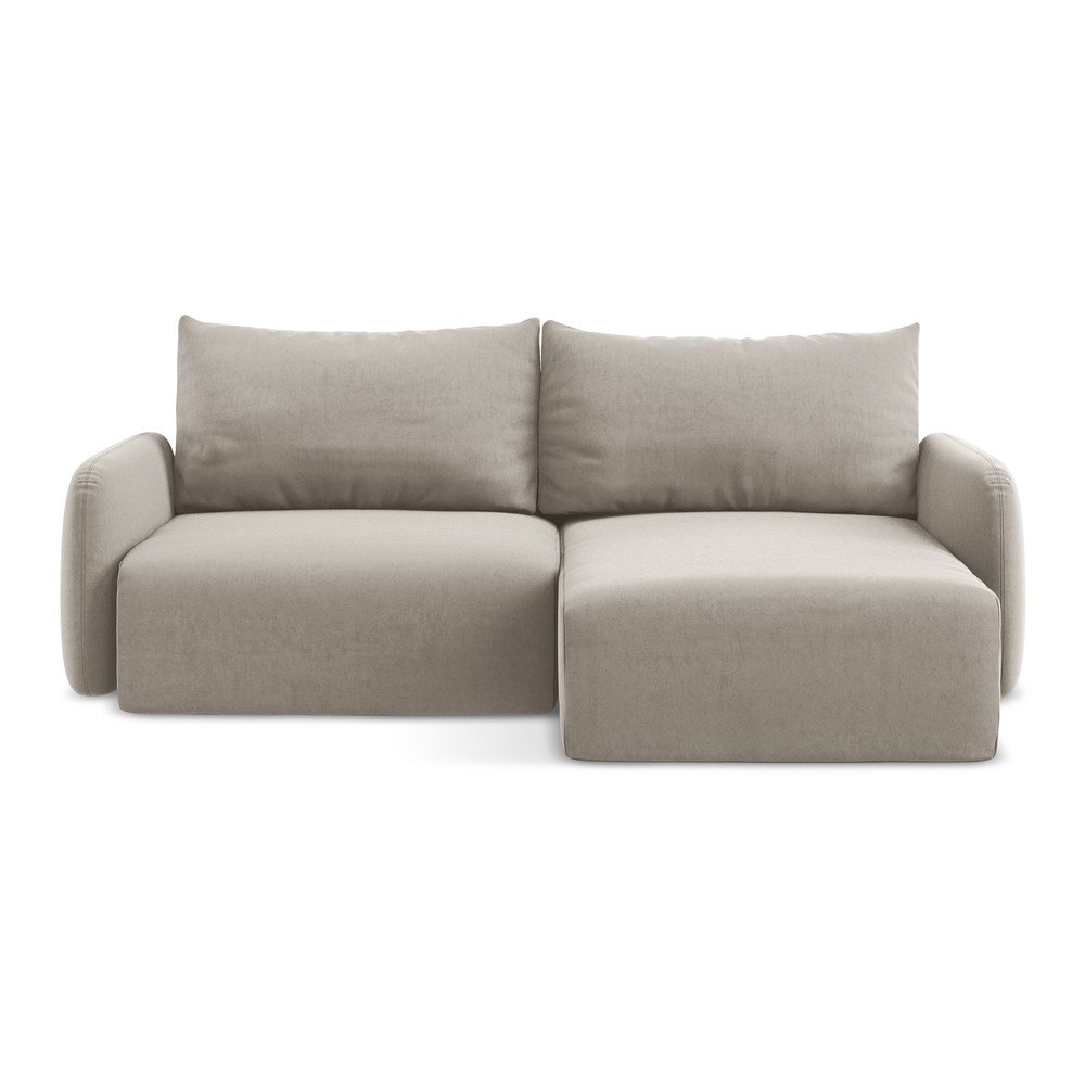 Taupe zamatová rozkladacia/s úložným priestorom rohová pohovka (pravý roh/s leňoškou) Kalena – Makamii