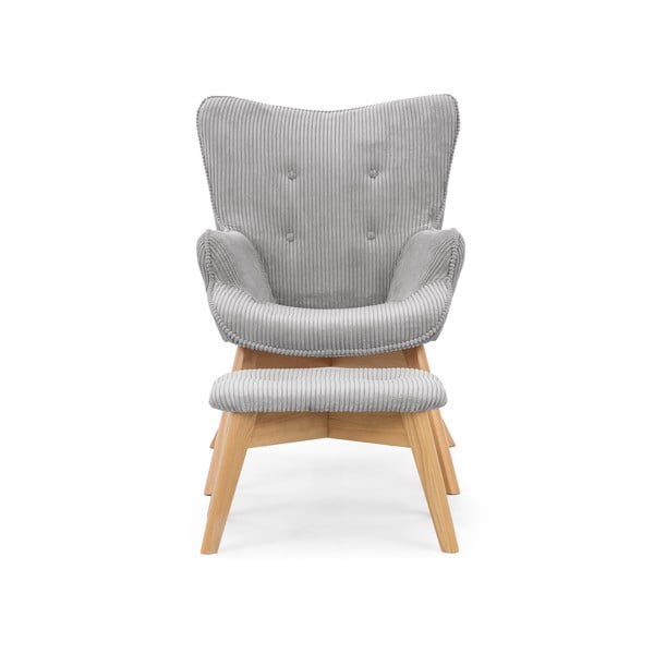 Sivé menčestrové kreslo s podnožkou Niko – Ropez-image-3