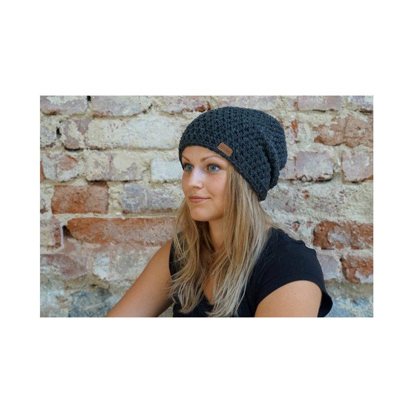 Tmavosivá ručne háčkovaná čiapka DOKE Night-image-3