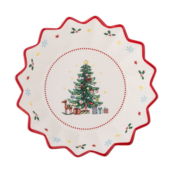 Červeno-krémový servírovací keramický tanier s vianočným motívom ø 20 cm Naive – Bloomingville