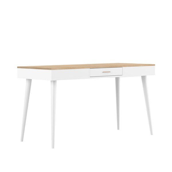 Biely pracovný stôl s doskou v dekore duba 134x59 cm - TemaHome -image-2