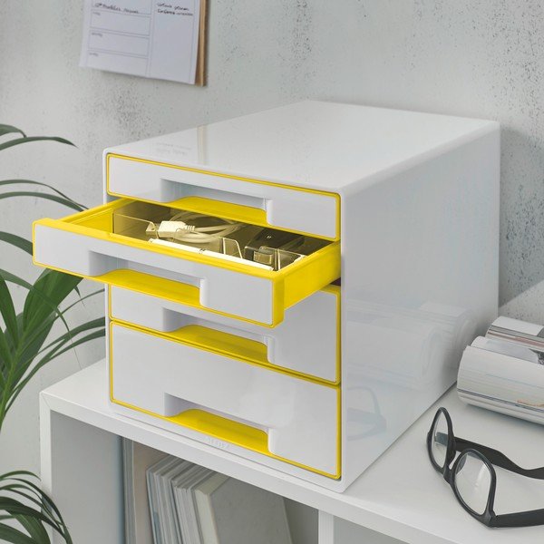 Bielo-žltý zásuvkový box Leitz WOW CUBE, 4 zásuvky-image-1