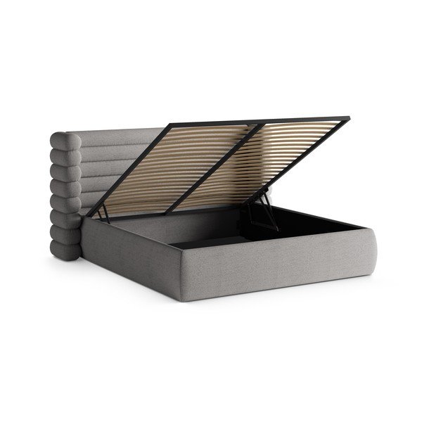 Sivá čalúnená dvojlôžková posteľ s úložným priestorom s roštom 200x200 cm Mount – Micadoni -image-2