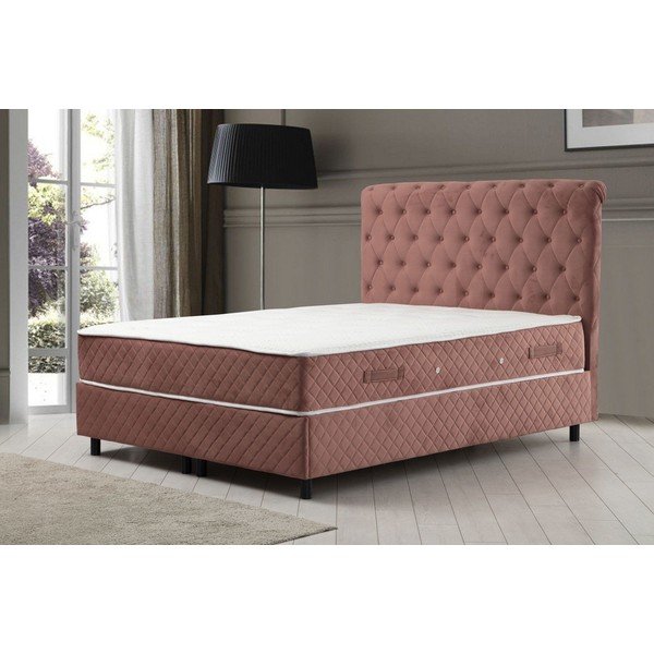 Ružová boxspring posteľ s úložným priestorom 140x200 cm Sonata – Kalune Design-image-1