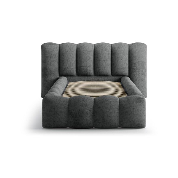 Tmavosivá čalúnená jednolôžková posteľ s úložným priestorom s roštom 90x200 cm Lupine – Micadoni -image-3