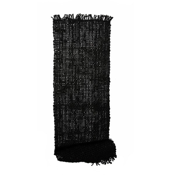 Čierny jutový behúň na stôl Simla Tassel, 150 × 45 cm
