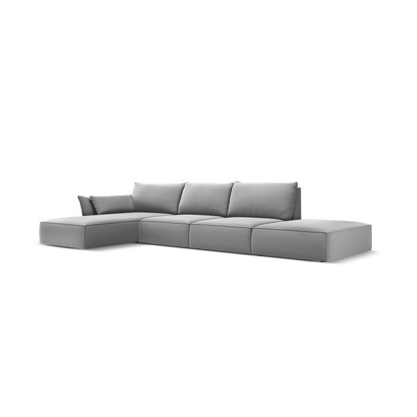 Svetlosivá zamatová rohová pohovka (ľavý roh/s leňoškou) Vanda – Mazzini Sofas-image-2