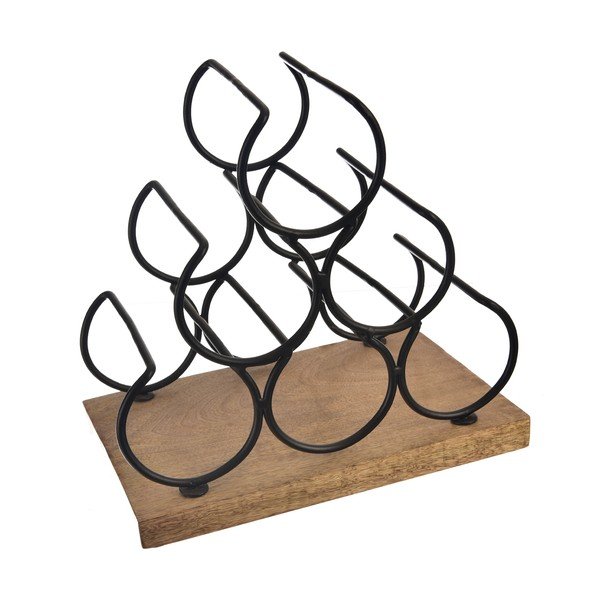 Drevený/kovový stojan na víno počet fliaš 6 Black – Orion