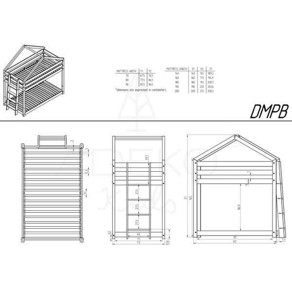 Domčeková poschodová detská posteľ z borovicového dreva 80x200 cm v prírodnej farbe – Adeko-image-3