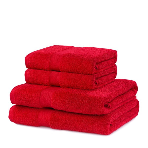 Červené froté bavlnené uteráky a osušky v súprave 4 ks Marina – DecoKing