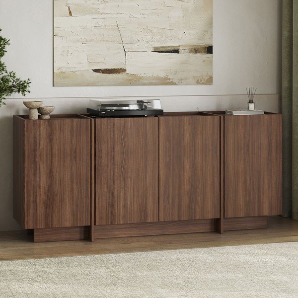 Komoda v dekore orecha s otvorom pre káble v tmavo prírodnej farbe 180x80x45 cm Dorma – Kalune Design-image-4