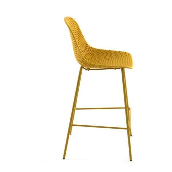 Okrovožltá kovová/plastová záhradná barová stolička Quinby – Kave Home-image-3