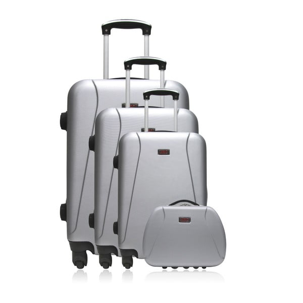 Set 3 bielych cestovných kufrov na kolieskach a kufríka Hero Travel