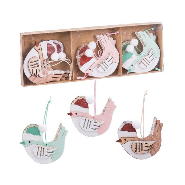 Drevené vianočné ozdoby v súprave 6 ks 8 cm Birds – Casa Selección-image-1