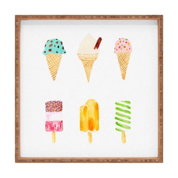 Drevený dekoratívny servírovací podnos Ice Cream, 40 × 40 cm