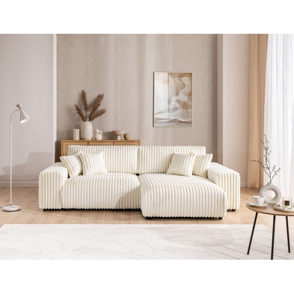 Krémová menčestrová rozkladacia/s úložným priestorom rohová pohovka (pravý roh) Sarina – Ropez-image-1