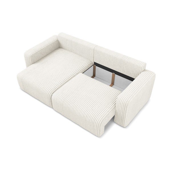 Krémová menčestrová rozkladacia/s úložným priestorom rohová pohovka (ľavý roh/s leňoškou) Kona – Makamii-image-4