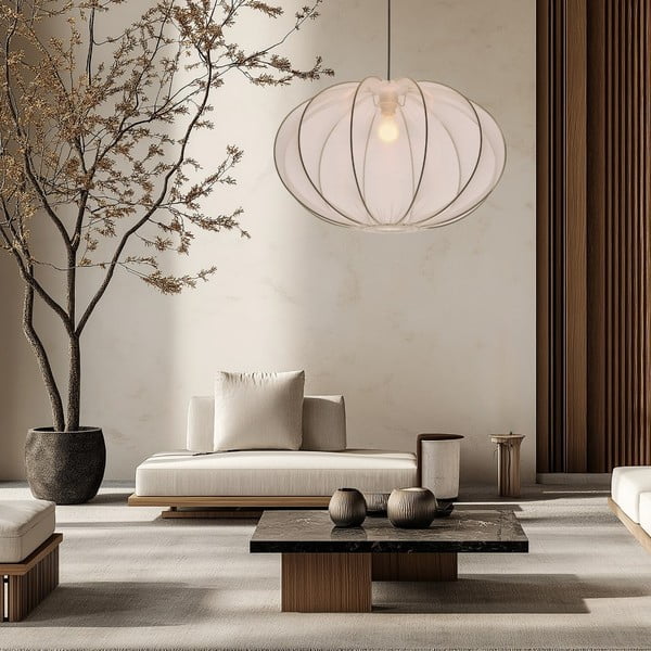 Biele závesné svietidlo s textilným tienidlom ø 60 cm Mellow – Candellux Lighting-image-2