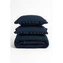 Tmavomodré obliečky na dvojlôžko/predĺžené z bavlny Renforcé 240x220 cm Ruffle Striped – Mila Home Luxury