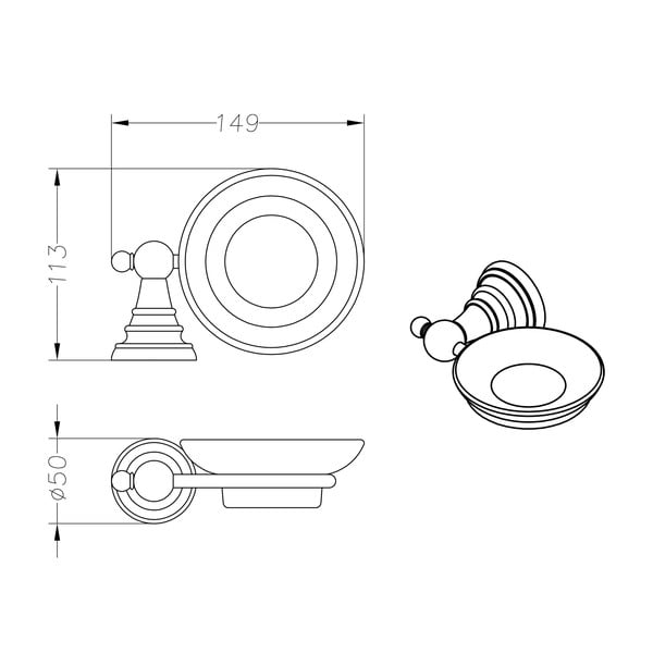 Nástenná mosadzná nádoba na mydlo Sapho Diamond-image-3