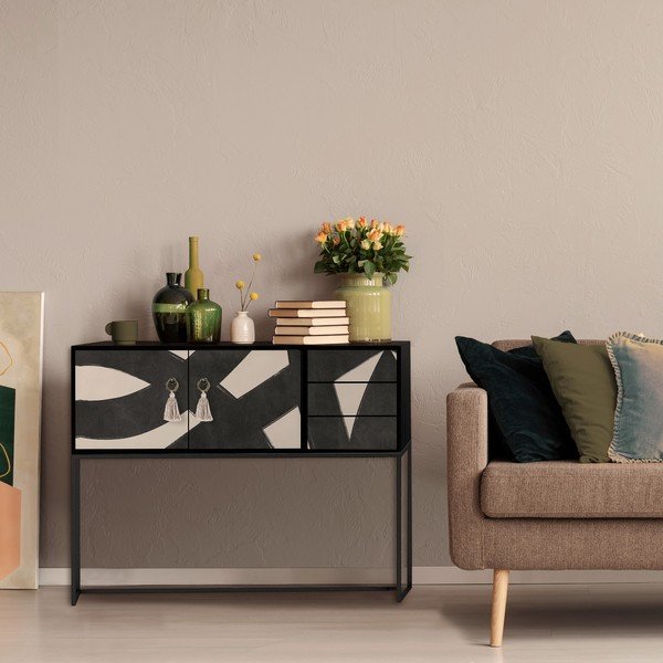 Čierno-béžová nízka komoda 113x92 cm Freya – Really Nice Things-image-2