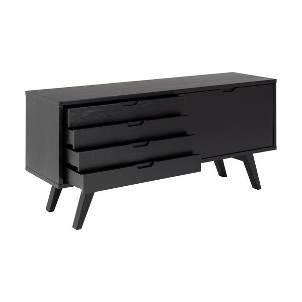 Čierna nízka komoda v dekore duba s posuvnými dverami 160x72 cm A-Line – Actona-image-3