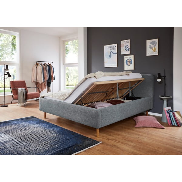 Tmavosivá čalúnená dvojlôžková posteľ s úložným priestorom s roštom 180x200 cm Mattis – Meise Möbel-image-3