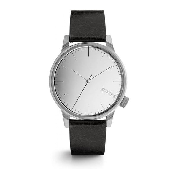 Unisex tmavomodré hodinky s koženým remienkom a ciferníkom v striebornej farbe Komono Mirror