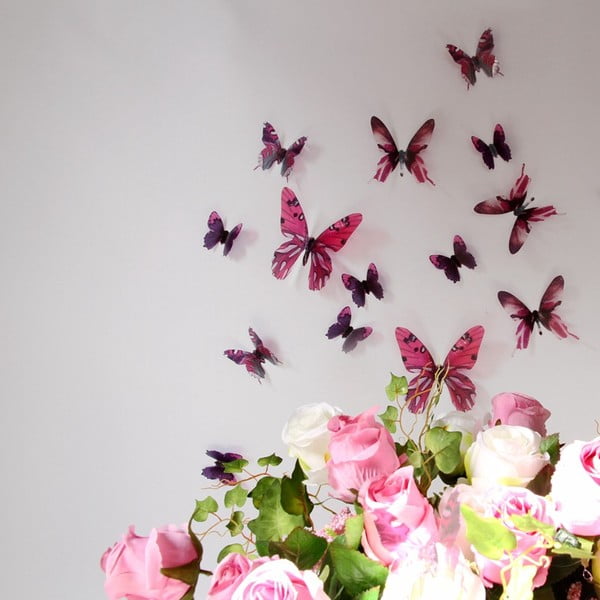 Trojrozmerné samolepky motýlikov, farba ružová