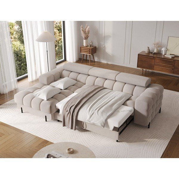 Béžová zamatová rozkladacia/s úložným priestorom rohová pohovka (ľavý roh/s leňoškou) Felro – ELTAP-image-4