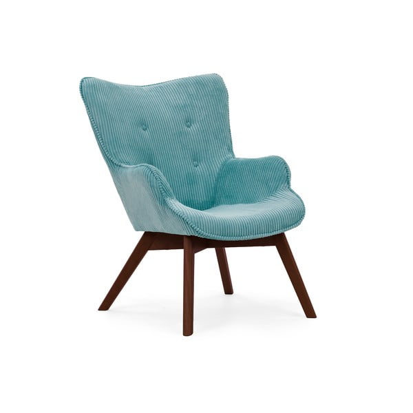 Tyrkysové menčestrové kreslo s podnožkou Niko – Ropez-image-4