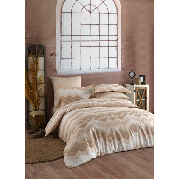 Hnedo-béžové posteľné obliečky z bavlneného saténu Primacasa by Türkiz Onzino, 135 x 200 cm