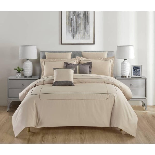 Béžové obliečky na jednolôžko z bavlny Renforcé s plachtou/6-dielne 140x200 cm Calm of Lines – Mila Home Luxury