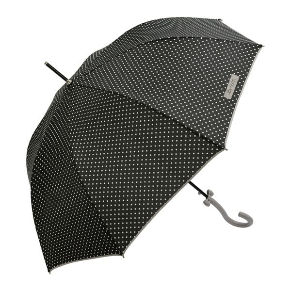 Čierny dáždnik s bielymi bodkami Joy Heart, ⌀ 122 cm