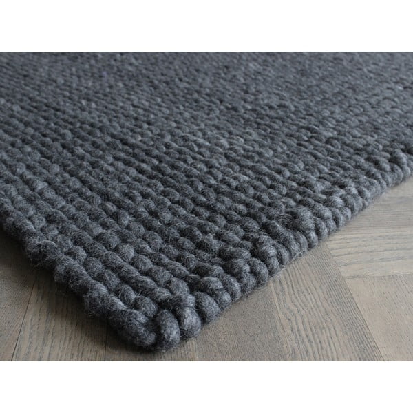 Antracitovosivý pletený vlnený koberec Wooldot Braided rugs, 100 x 150 cm