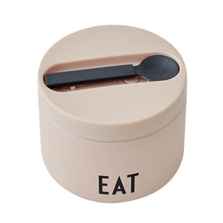 Béžový desiatový termobox s lyžicou Design Letters Eat, výška 9 cm
