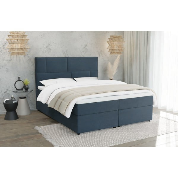 Tmavomodrá boxspring posteľ s úložným priestorom 180x200 cm Lola – Ropez-image-1