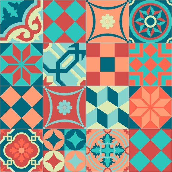 Sada 16 nástenných samolepiek Ambiance Wall Stickers Tiles Azulejos Colorful Vintage Style, 10 × 10 cm-image-1