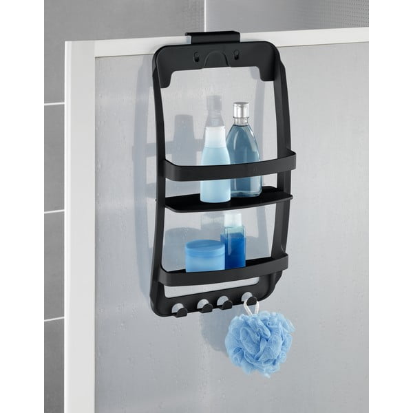 Čierna závesná/bez vŕtania plastová kúpeľňová polička Universal – Wenko-image-1