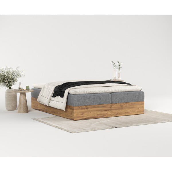 Boxspring posteľ s úložným priestorom v sivo-prírodnej farbe 160x200 cm Faro – Maison de Rêve-image-4