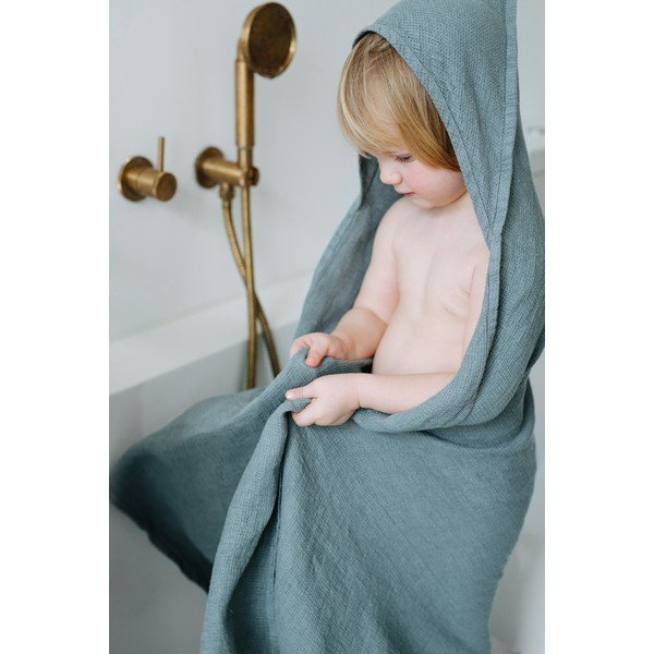 Detská modrá osuška s kapucňou Linen Tales Waffle, 100 x 100 cm-image-3