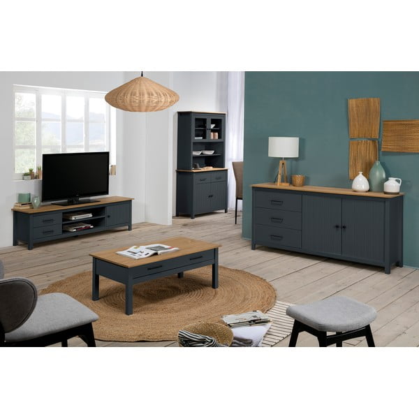 Tmavomodrá nízka komoda z borovicového dreva 150x80 cm Miranda – Marckeric-image-1