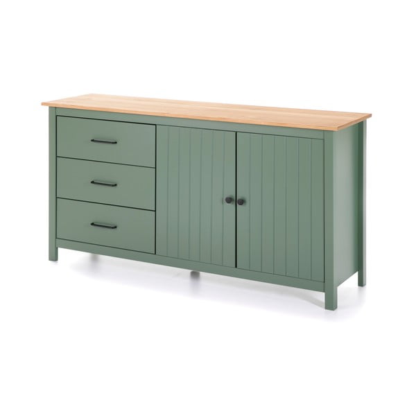 Zelená/v prírodnej farbe nízka komoda z borovicového dreva 150x80 cm Miranda – Marckeric-image-3