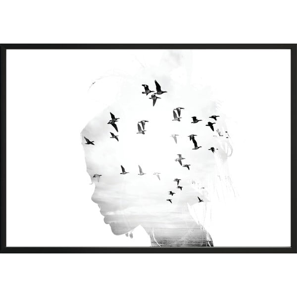 Nástenný plagát v ráme GIRL/SILHOUETTE / BIRDS, 40 x 50 cm