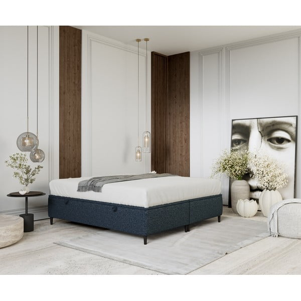 Tmavomodrá čalúnená dvojlôžková posteľ s úložným priestorom 160x200 cm Tate – Maison de Rêve-image-4