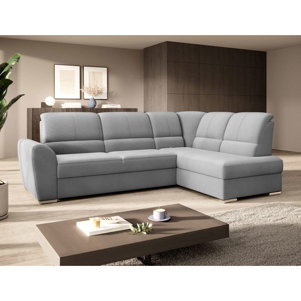 Sivá zamatová rozkladacia/s úložným priestorom rohová pohovka (pravý roh/do L) Siber – ELTAP-image-4